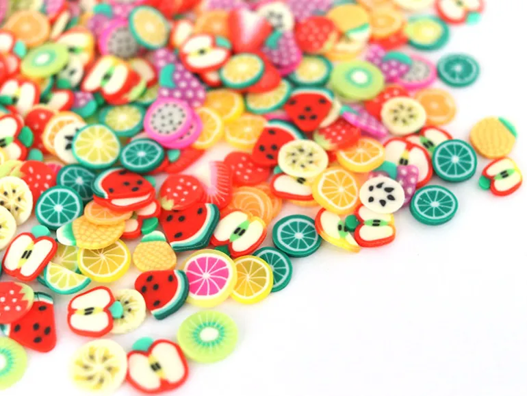 Tranches de canes en pâte polymère - fruits variés - 10 grammes
