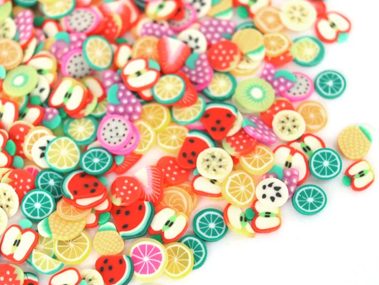 Tranches de canes en pâte polymère - fruits variés - 10 grammes