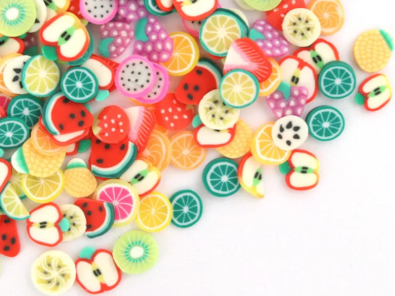 Tranches de canes en pâte polymère - fruits variés - 10 grammes