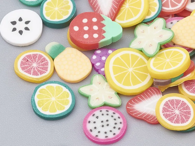 Tranches de canes en pâte polymère - fruits variés - 10 grammes