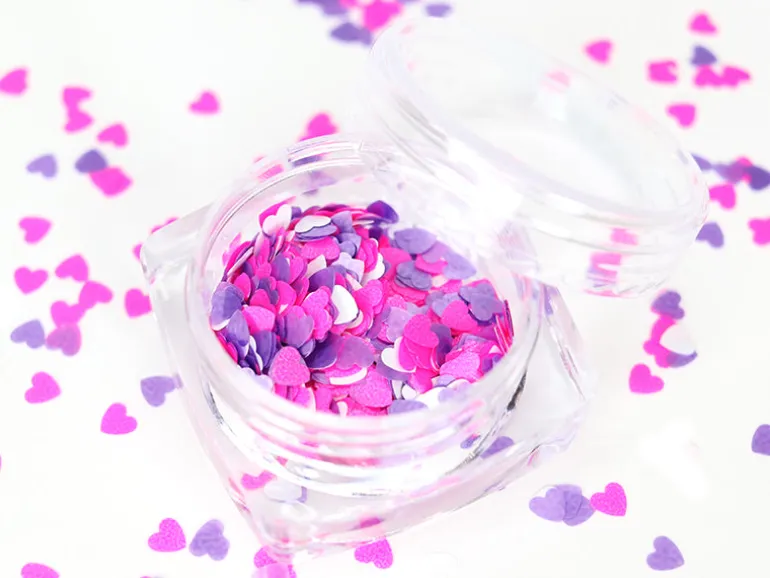 Trio de paillettes en forme de cœur - rose, violet et blanc