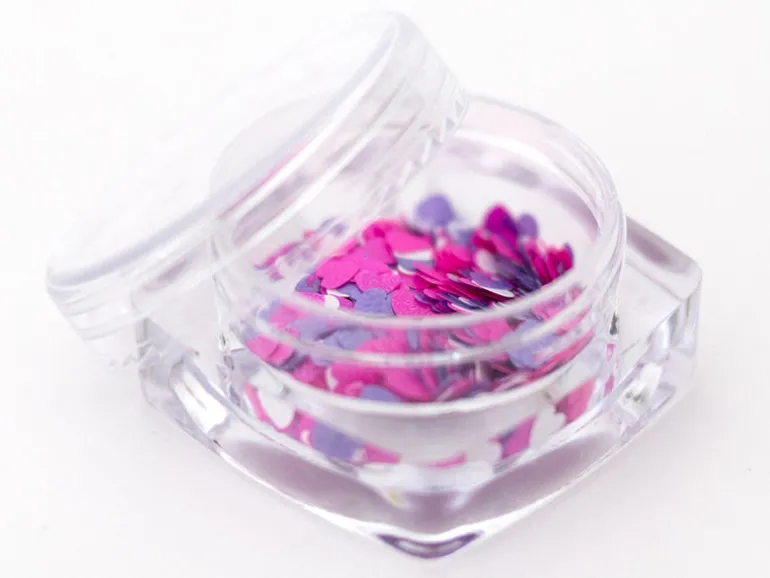 Trio de paillettes en forme de cœur - rose, violet et blanc