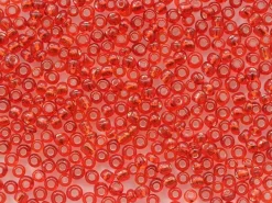 Tube de 350 perles à inclusions argentés - rouge tomate